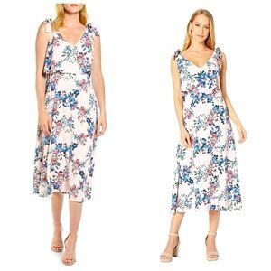 Bobeau Lisette Tie Strap Floral Print Midi Dress